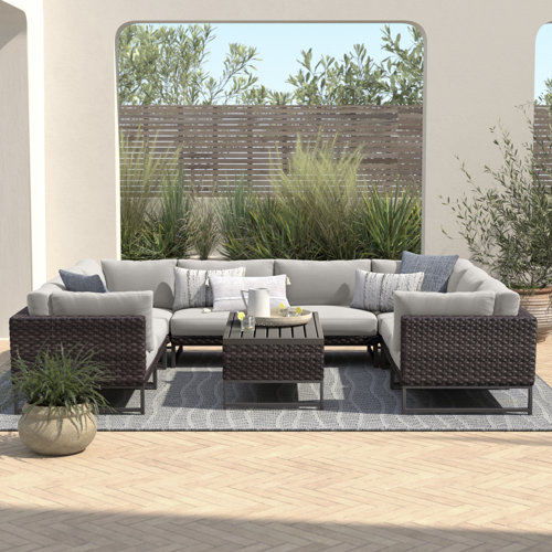 Savion 9 Piece Rattan Sectional Seating Group with Cushions & Reviews